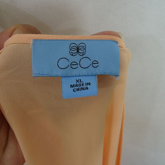 CeCe Peach Orange Flowy Short Sleeve Blouse Women Size XL Semisheer Keyhole Back - Picture 5 of 8